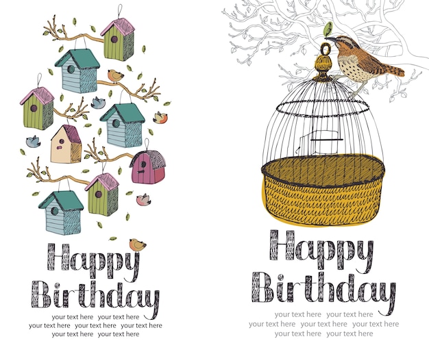  Carte  D anniversaire  Joyeux Oiseaux  Vecteur Gratuite 