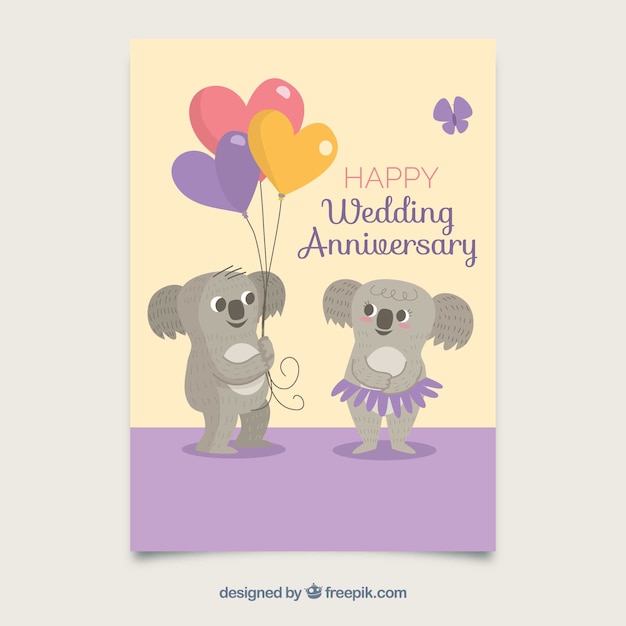 Carte D Anniversaire De Mariage Avec Un Couple Mignon Koalas Vecteur Gratuite