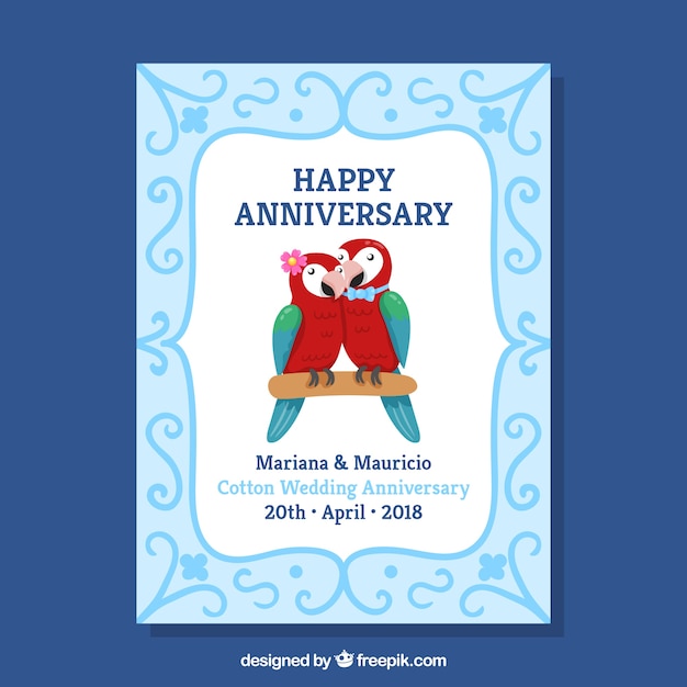 Carte D Anniversaire De Mariage Avec Des Oiseaux Mignons Vecteur Gratuite