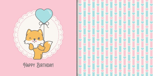 Carte D Anniversaire Mignon Bebe Renard Kawaii Et Modele Sans Couture Vecteur Premium