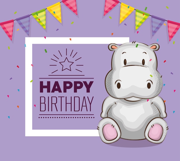 Carte D Anniversaire Mignon Petit Hippopotame Vecteur Premium