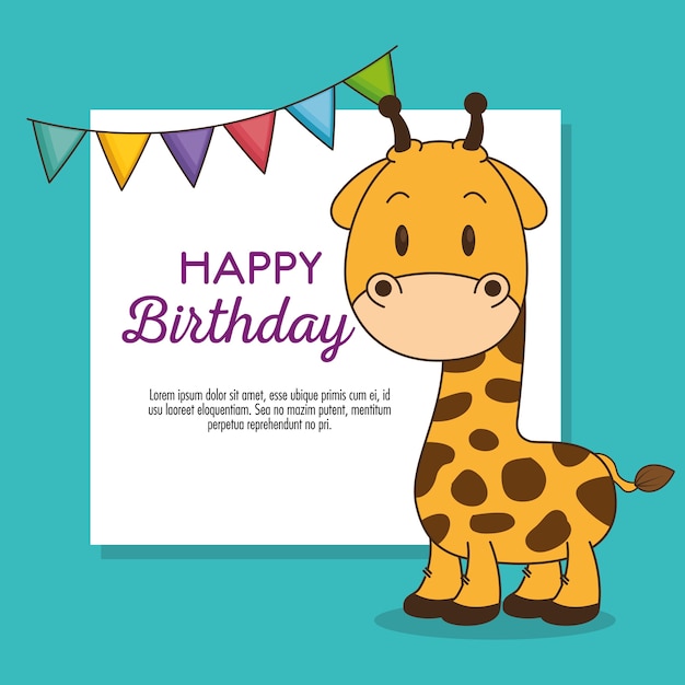 Carte D Anniversaire Mignon Et Petite Girafe Vecteur Premium