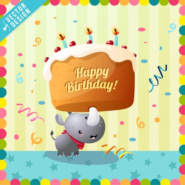 Carte D Anniversaire Mignonne Avec Un Rhinoceros Vecteur Gratuite