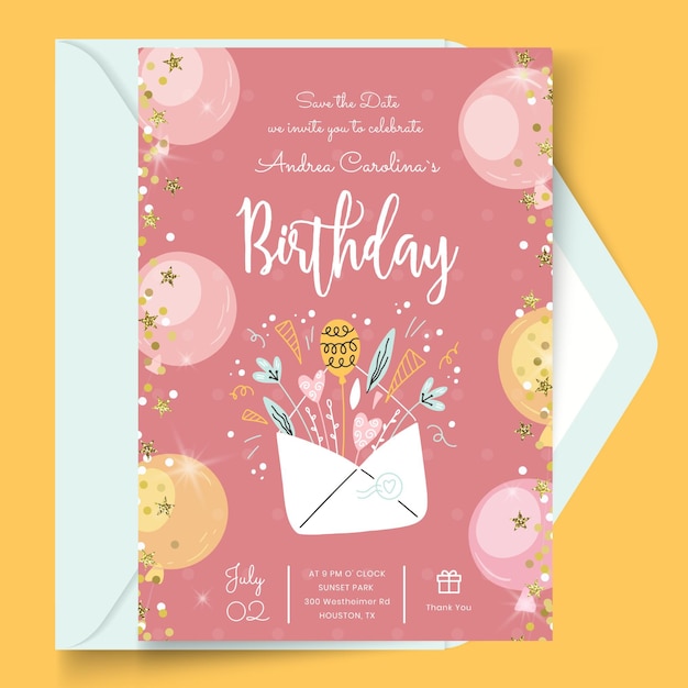 Carte D Anniversaire Avec Modele D Enveloppe Vecteur Gratuite