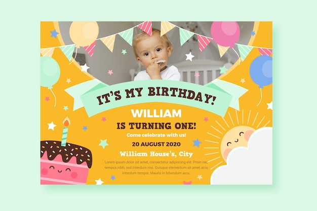 Carte D Anniversaire Pour Enfant Pour Fete De Bebe Vecteur Gratuite