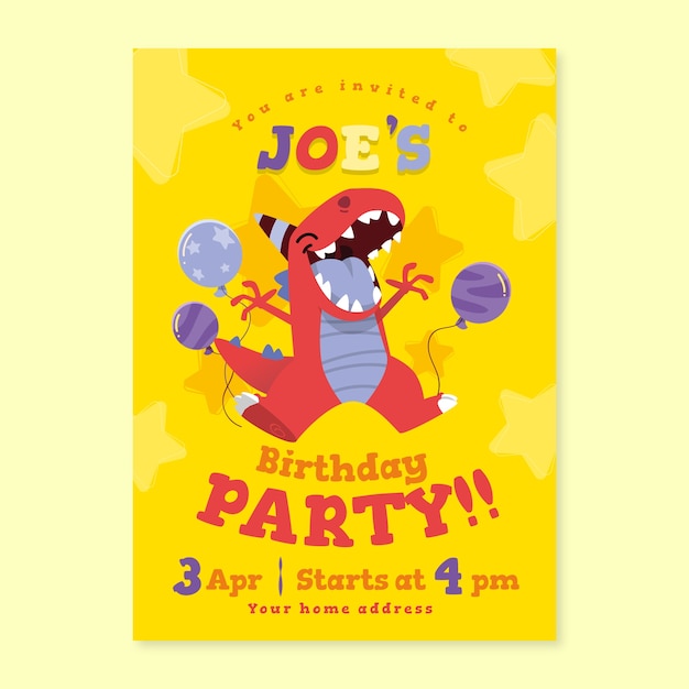 Carte D Anniversaire Pour Enfants Avec Dinosaure Vecteur Premium