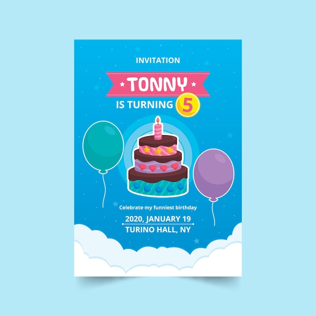 Carte D Anniversaire Pour Enfants Avec Gateau Et Ballons Vecteur Gratuite