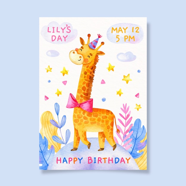 Carte D Anniversaire Pour Enfants Avec Girafe Vecteur Gratuite