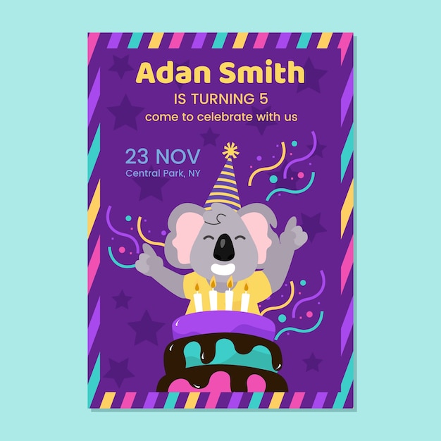 Carte D Anniversaire Pour Enfants Avec Koala Vecteur Gratuite