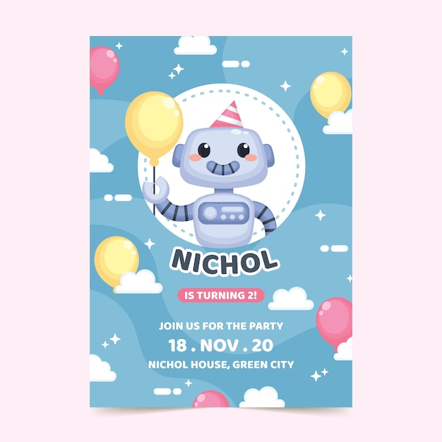 Carte D Anniversaire Pour Enfants Avec Robot Vecteur Gratuite