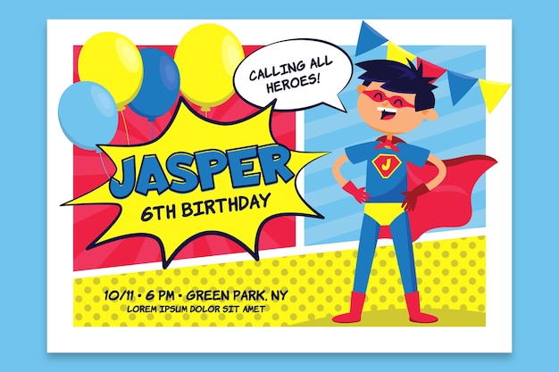 Carte D Anniversaire Pour Enfants Avec Superman Vecteur Premium