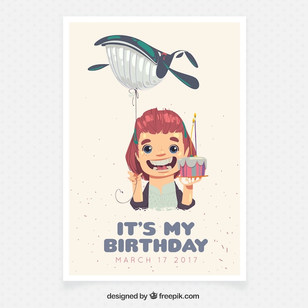 Carte D Anniversaire Pour Petite Fille Avec Un Ballon De Baleine Vecteur Gratuite