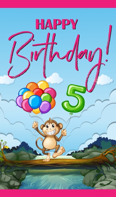 Carte D Anniversaire Avec Singe Et Ballons Vecteur Gratuite