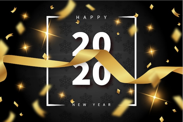 Carte De Bonne Année Moderne Avec Ruban D'or Vecteur gratuit