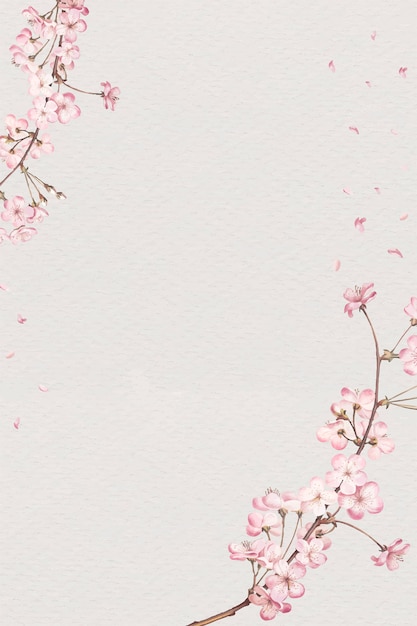 Carte de cadre de fleurs de cerisier Vecteur gratuit