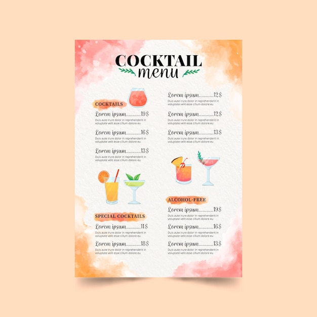 Carte De Cocktails Blancs Avec Illustrations Colorées | Vecteur Gratuite