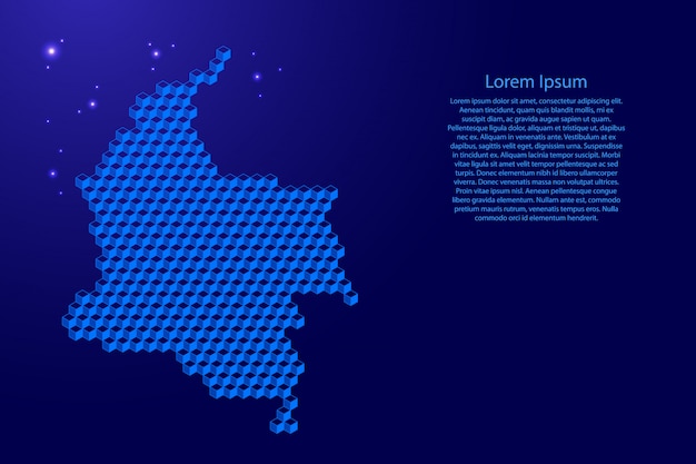 Carte De La Colombie Du Concept Abstrait Isométrique De Cubes Bleus 3d Vecteur Premium