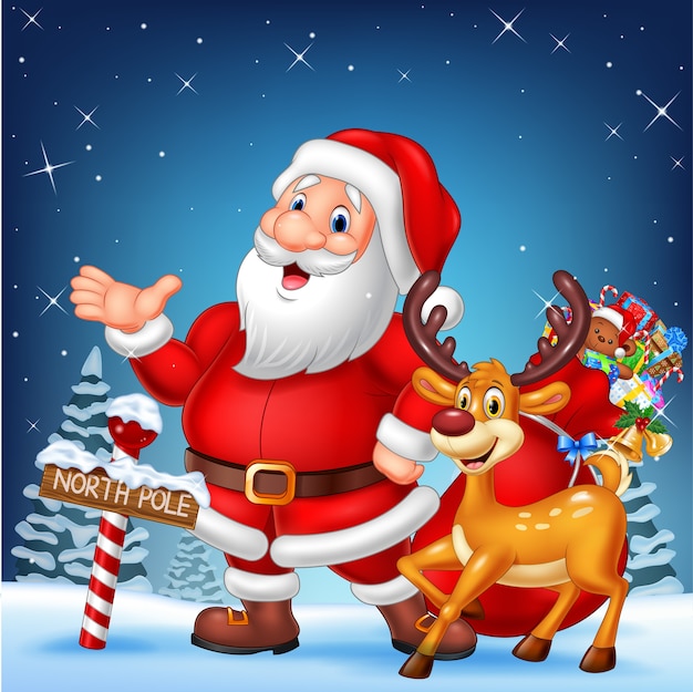 Carte de Noël avec Père Noël et ses rennes | Télécharger des Vecteurs
