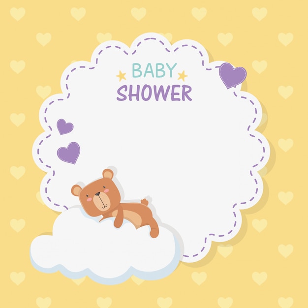 Carte De Dentelle De Douche De Bebe Avec Nounours Petit Ours Dans Les Nuages Vecteur Gratuite