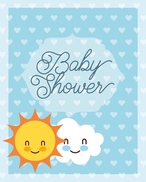 Carte De Douche De Bebe Dessin Anime Nuage Et Soleil Mignon Vecteur Premium