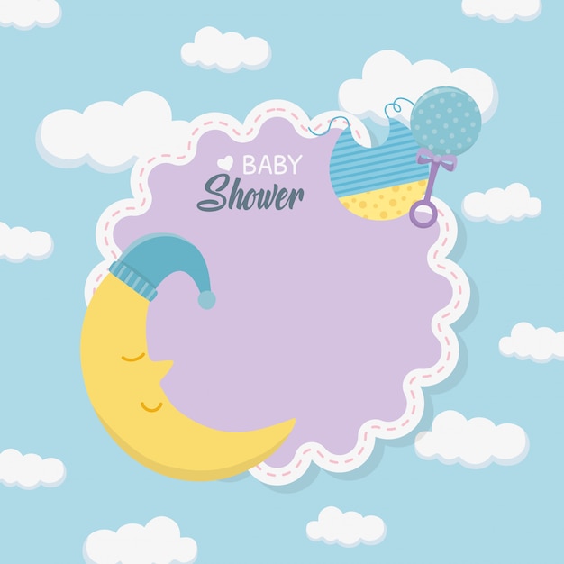 Carte De Douche De Bebe Avec Lune Endormie Vecteur Gratuite