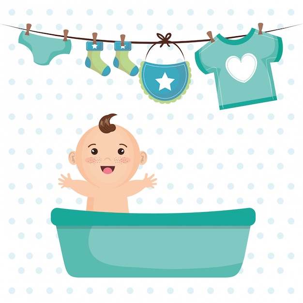 Carte De Douche De Bebe Avec Petit Garcon Vecteur Gratuite