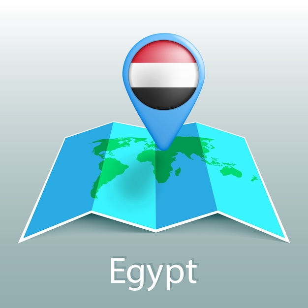 Carte Du Monde Drapeau Egypte En Broche Avec Le Nom Du Pays Sur Fond Gris Vecteur Premium