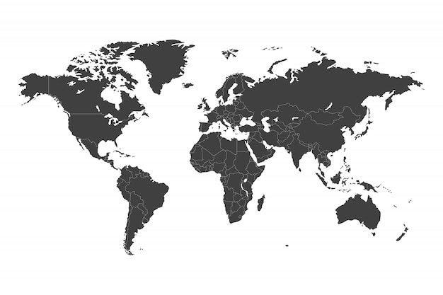 Carte du monde avec les pays sélectionnés dans un modèle noir Vecteur Premium