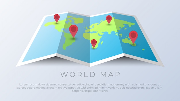 Carte du monde avec des repères géo Vecteur Premium
