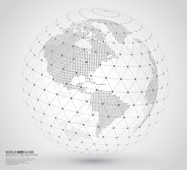 Carte Du Monde En Trois Dimensions En Pointillés Avec Fil De
