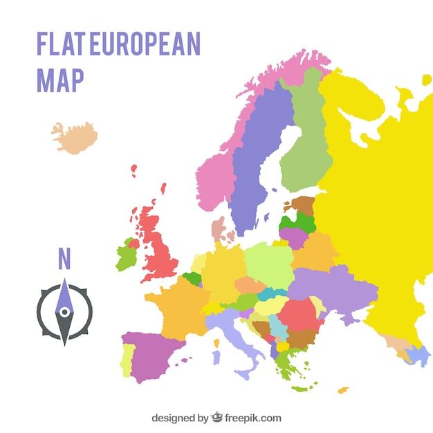 Carte De Leurope Avec Des Couleurs Dans Le Style Plat