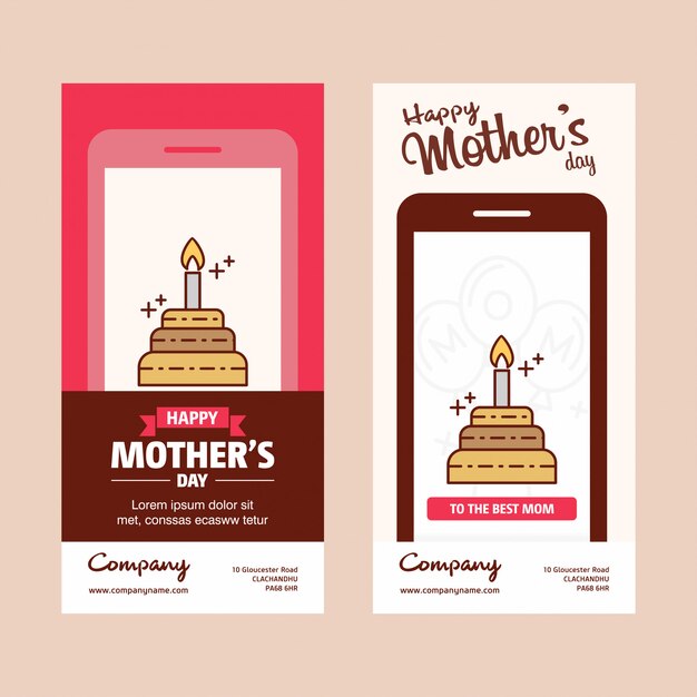 Carte de fête des mères avec logo de gâteau et vecteur thème rose Vecteur Premium