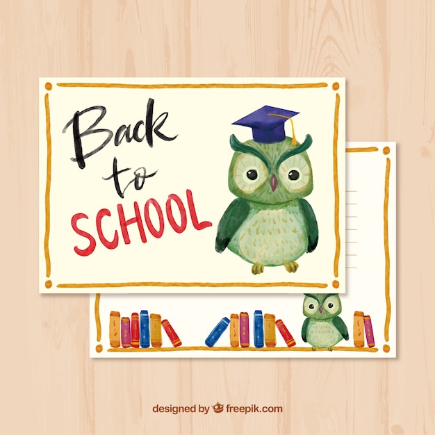 Carte Hibou Aquarelle Retour A L Ecole Vecteur Gratuite