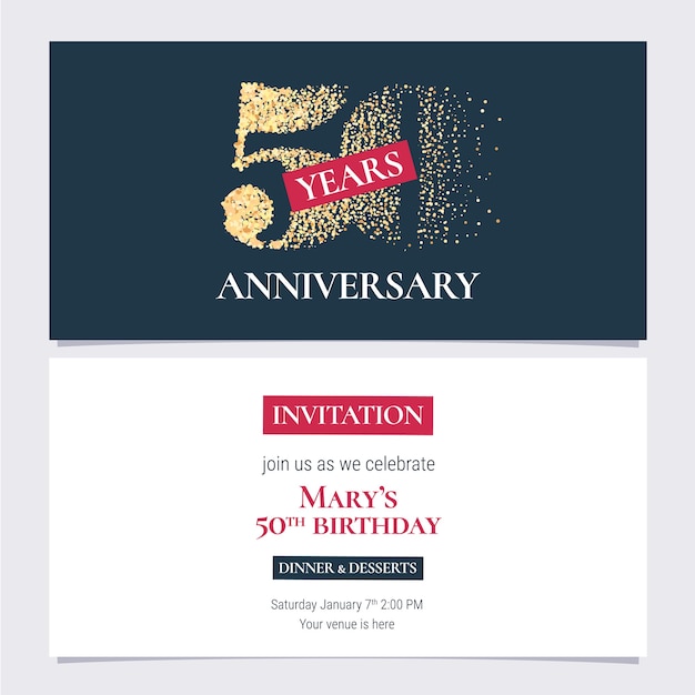 Carte D Invitation Anniversaire 50 Ans Vecteur Premium