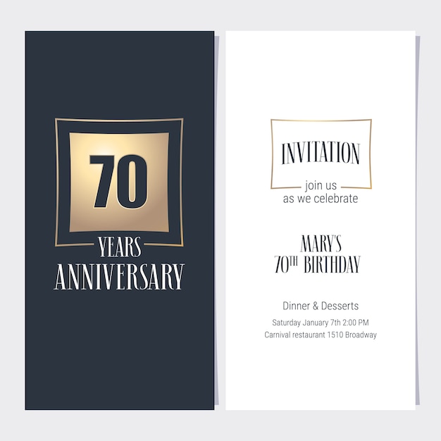 Carte D Invitation Anniversaire 70 Ans Vecteur Premium