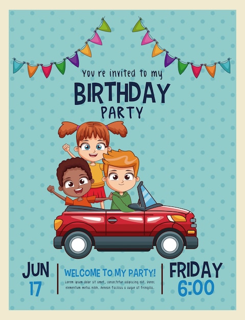 Carte D Invitation Anniversaire Enfants Vecteur Premium