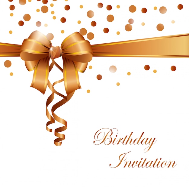 Carte D Invitation Anniversaire Avec Ruban D Or Vecteur Premium