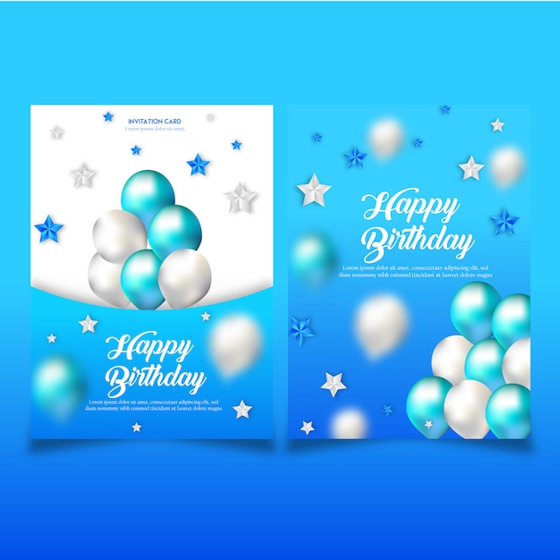 Carte D Invitation Double Anniversaire Avec Ballons Vecteur Premium