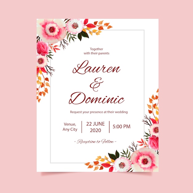 Carte D Invitation De Mariage Avec Fond De Cadre Aquarelle Fleur