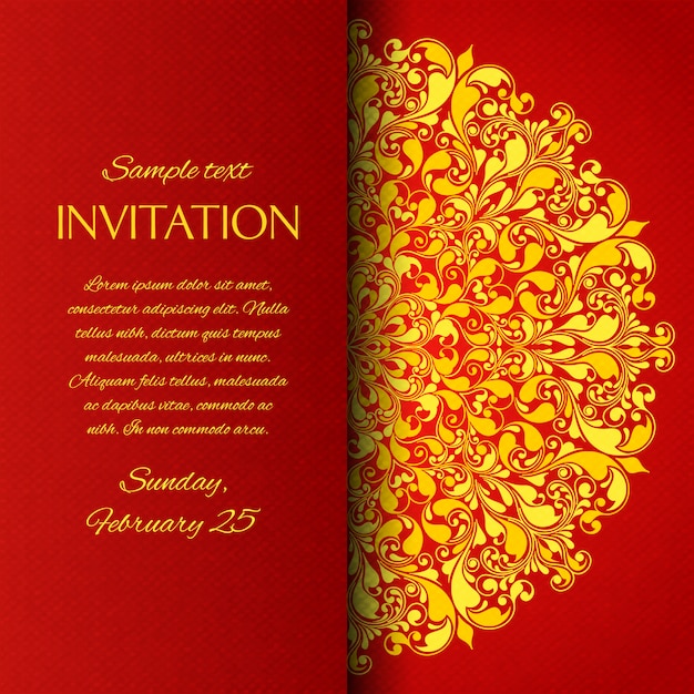 Carte d'invitation d'ornement rouge Vecteur gratuit