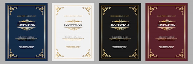 Carte D Invitation De Style D Ornement Vintage Royal De Luxe Avec Cadre Pour Invitation D Anniversaire De Mariage Modele Dore Et Noir Vecteur Premium