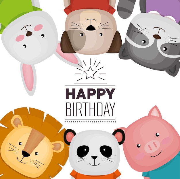 Carte De Joyeux Anniversaire Avec Des Animaux Marrants Vecteur Premium