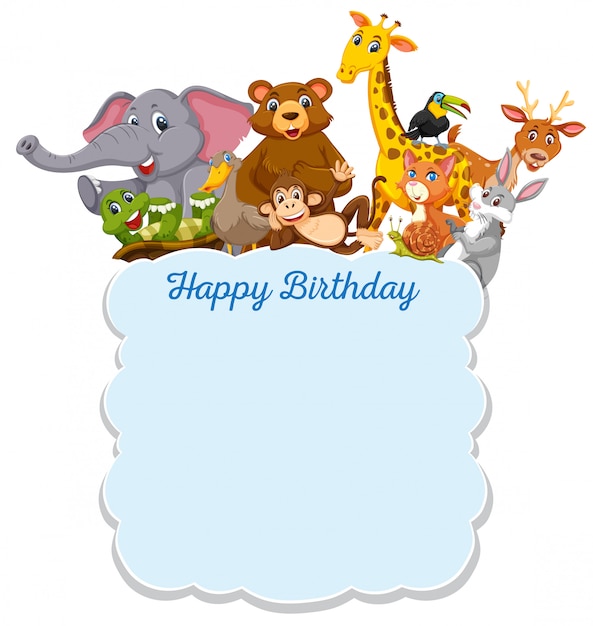 Carte De Joyeux Anniversaire Animaux Sauvages Vecteur Premium