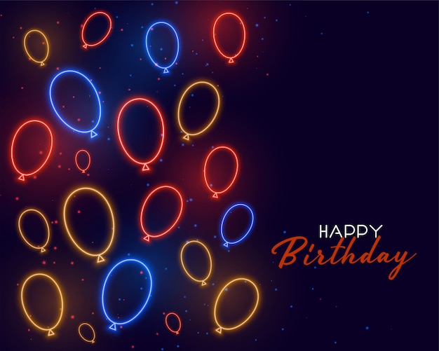 Carte De Joyeux Anniversaire Avec Des Ballons Au Neon Vecteur Gratuite