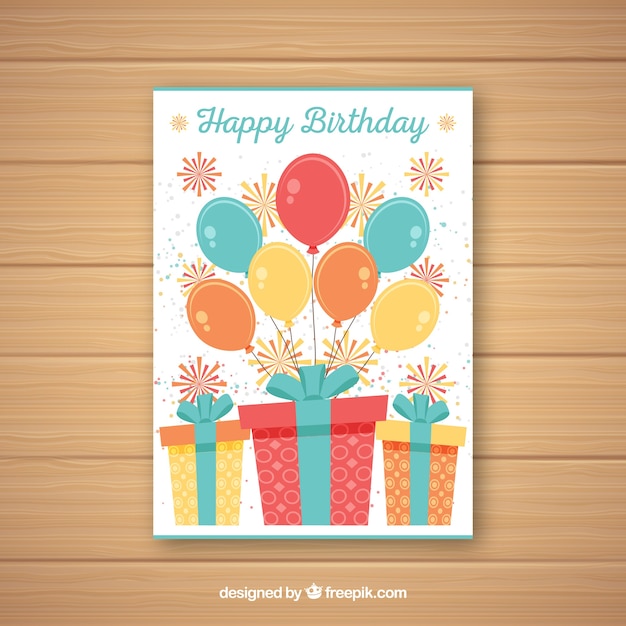 Carte De Joyeux Anniversaire Avec Boite De Cadeaux Dans Le Style Plat Vecteur Gratuite