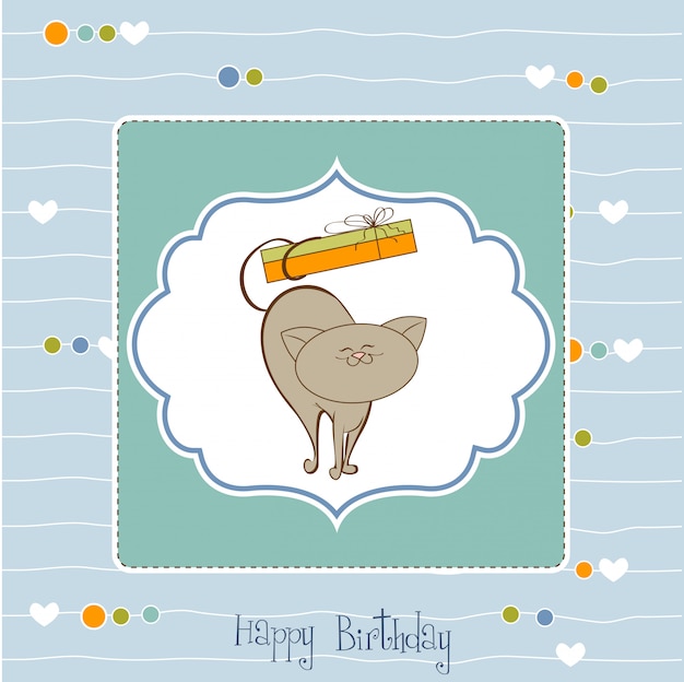 Carte De Joyeux Anniversaire Avec Un Chat Mignon Vecteur Premium