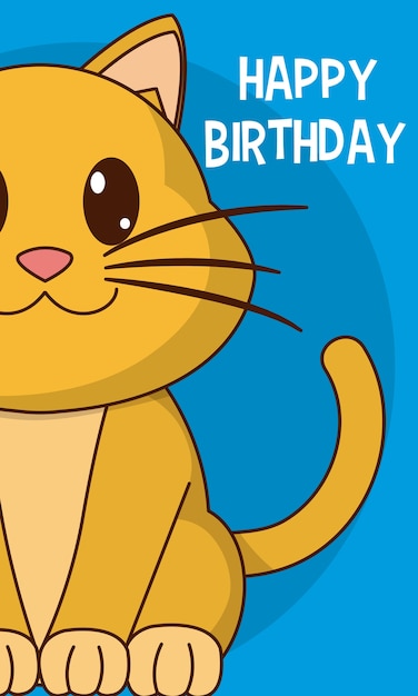 Carte De Joyeux Anniversaire Chat Mignon Vecteur Premium