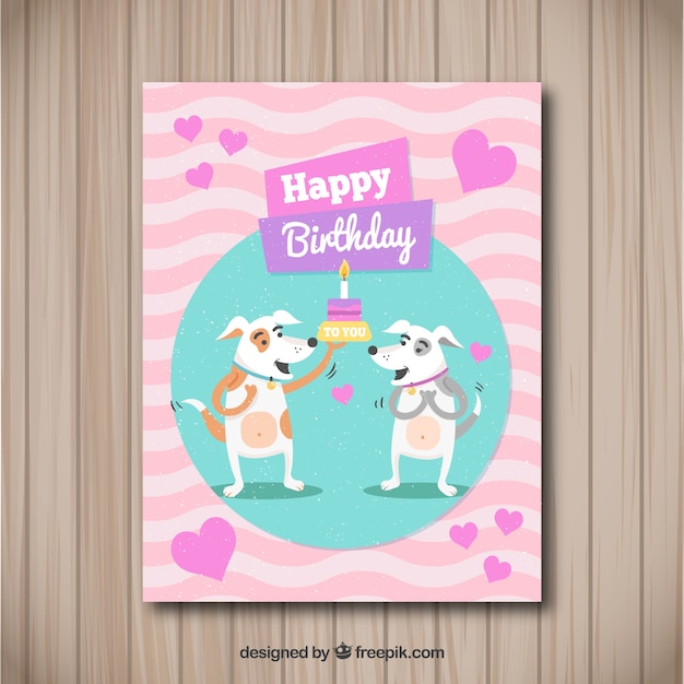 Carte De Joyeux Anniversaire Avec Des Chiens Dans Un Style Plat Vecteur Gratuite