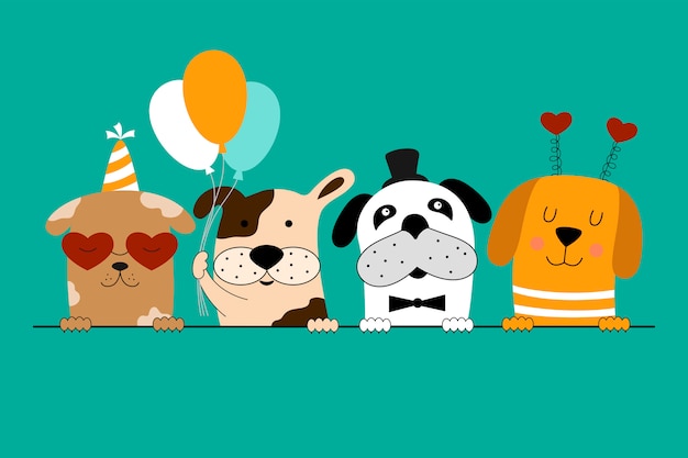 Carte De Joyeux Anniversaire Avec Des Chiens Mignons Vecteur Premium