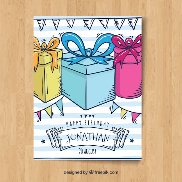 Carte De Joyeux Anniversaire Dans Un Style Dessine A La Main Vecteur Gratuite